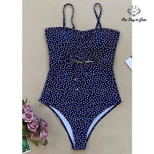 Amzbrly Polka Dot Removable Strap One Piece Swimsuit Size S